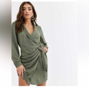 ASOS Olive Wrap Mini Dress with Side Tie